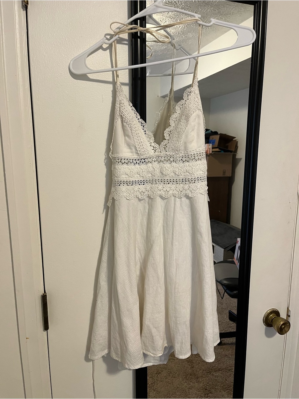 Forever 21 White Lace-Trim Spaghetti Dress